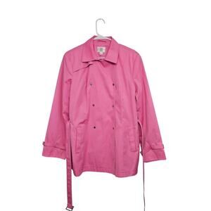 Vintage Y2K Hot Pink Gallery Trench Belted Coat Raincoat Double Breasted Sz XL